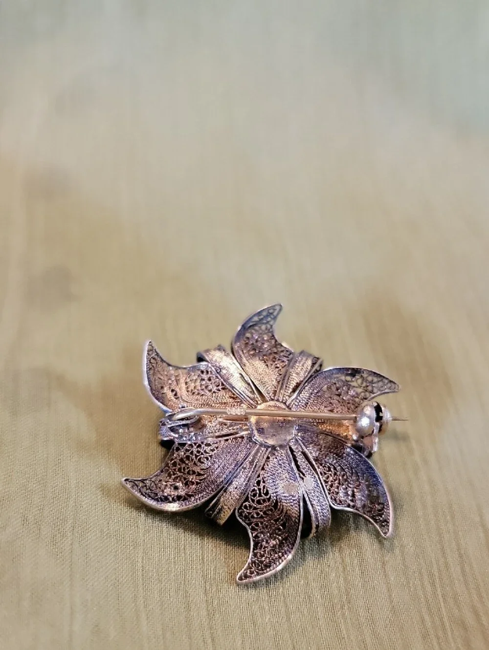 Vintage Sterling Silver Gold Accent Tone Flower Brooch